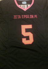 Load image into Gallery viewer, Black Jersey with Fuchsia &amp; Orange Lettering – Zeta Epsilon Pi Sorority
